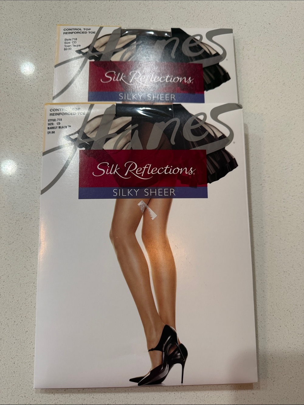 2 Pair Hanes Silk Reflections Silky Sheer Control Top Reinforced Toe Pantyhose